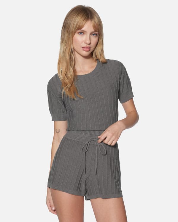 Hurley Daylight Short Sleeve Sweater Top Charcoal Gray