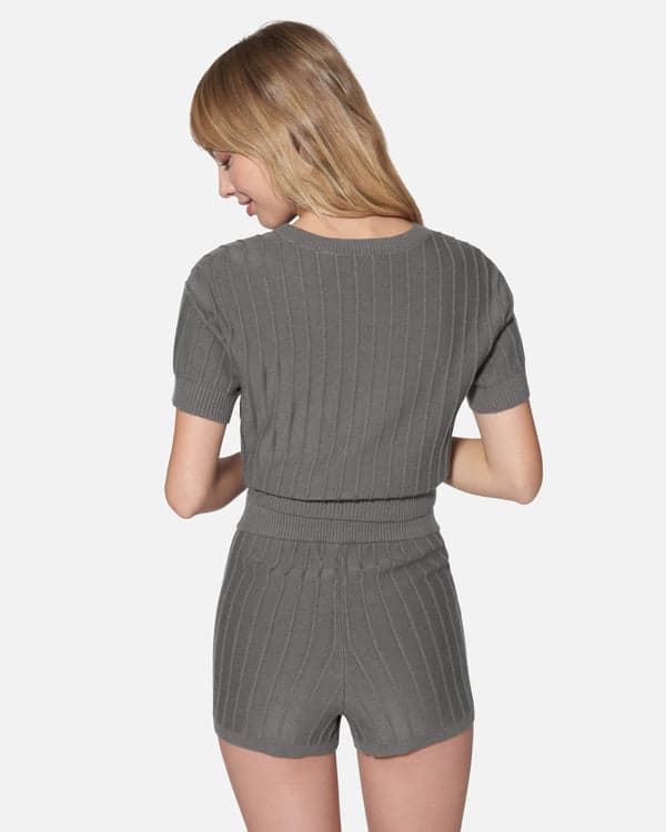 Hurley Daylight Short Sleeve Sweater Top Charcoal Gray