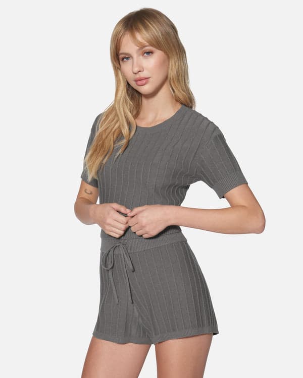 Hurley Daylight Short Sleeve Sweater Top Charcoal Gray