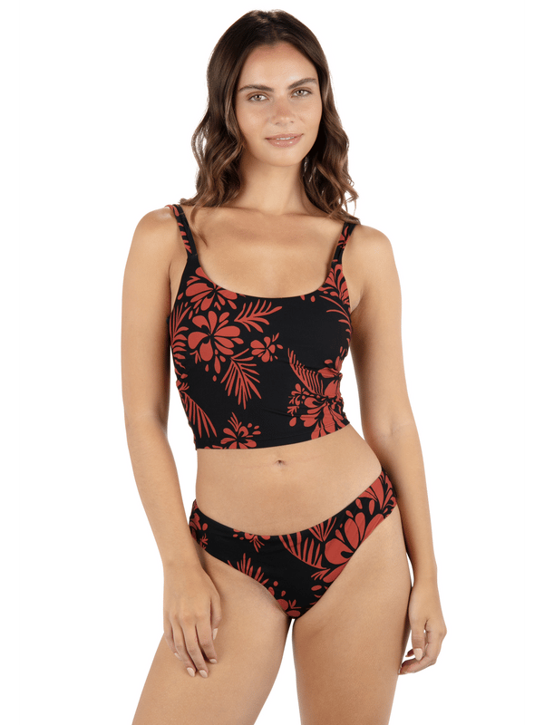 Hurley Hidden Tropical Banded Moderate Bikini Bottom Black