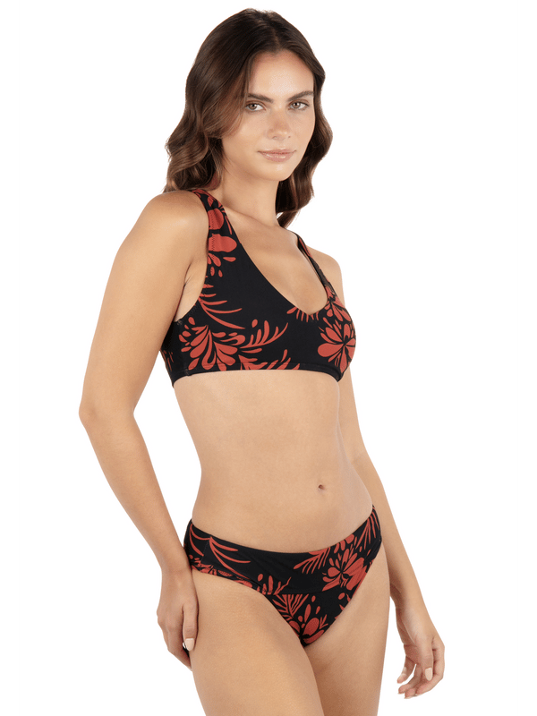 Hurley Hidden Tropical Mid Rise Cheeky Bikini Bottom Black
