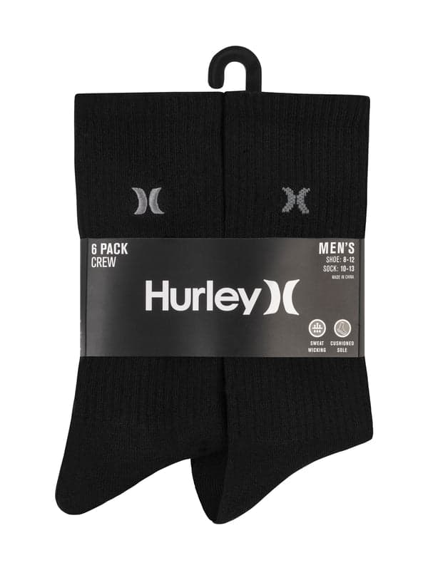 Hurley 1/2 Terry Crew Sock (6-Pack) Black
