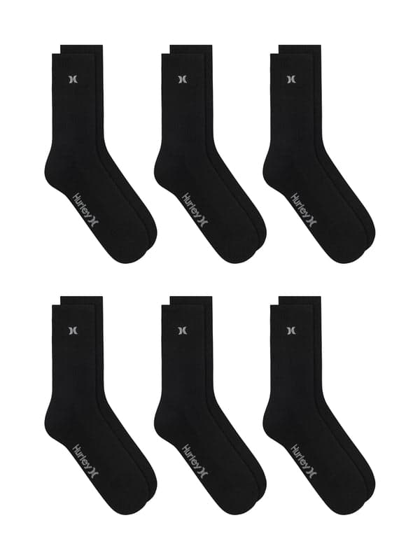 Hurley 1/2 Terry Crew Sock (6-Pack) Black