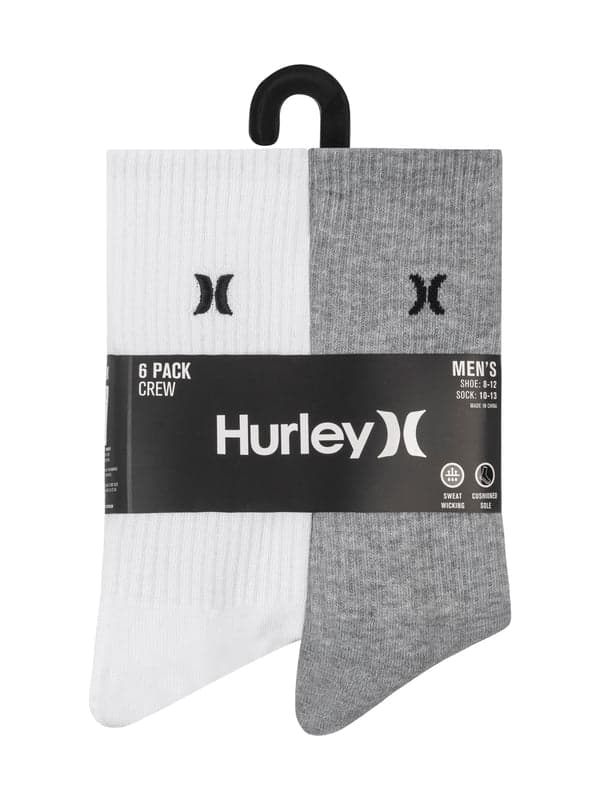 Hurley 1/2 Terry Crew Sock (6 Pack) White/Multi