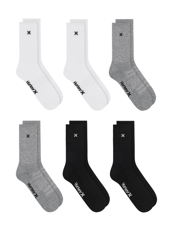 Hurley 1/2 Terry Crew Sock (6 Pack) White/Multi