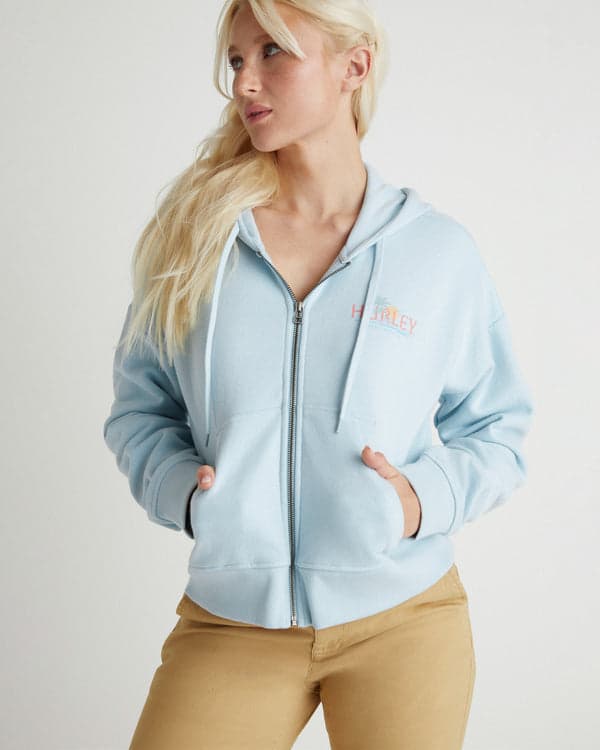 hurley Coastline Crop Zip Hoodie Skyway