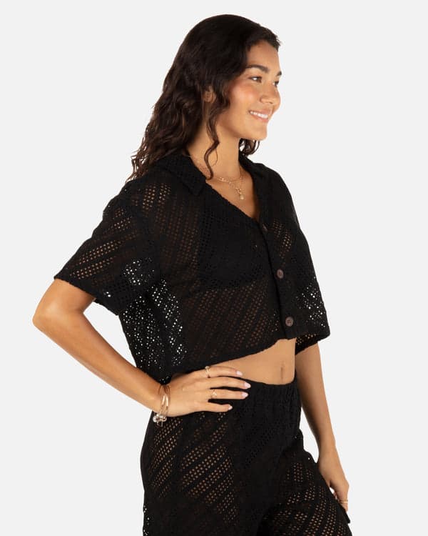 Hurley Crochet Camp Shirt Black