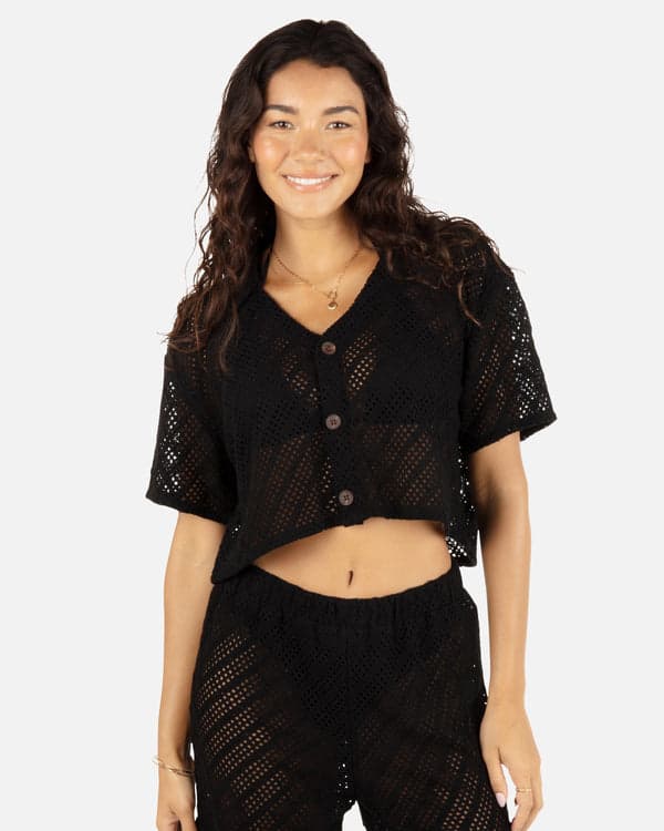 hurley Crochet Camp Shirt Black