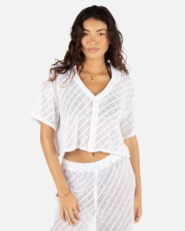 Hurley Crochet Camp Shirt White