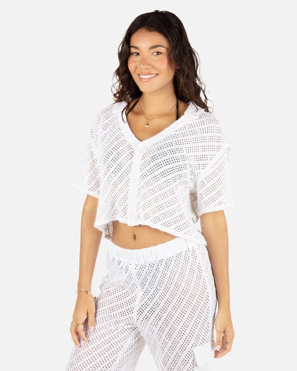 Hurley Crochet Camp Shirt White