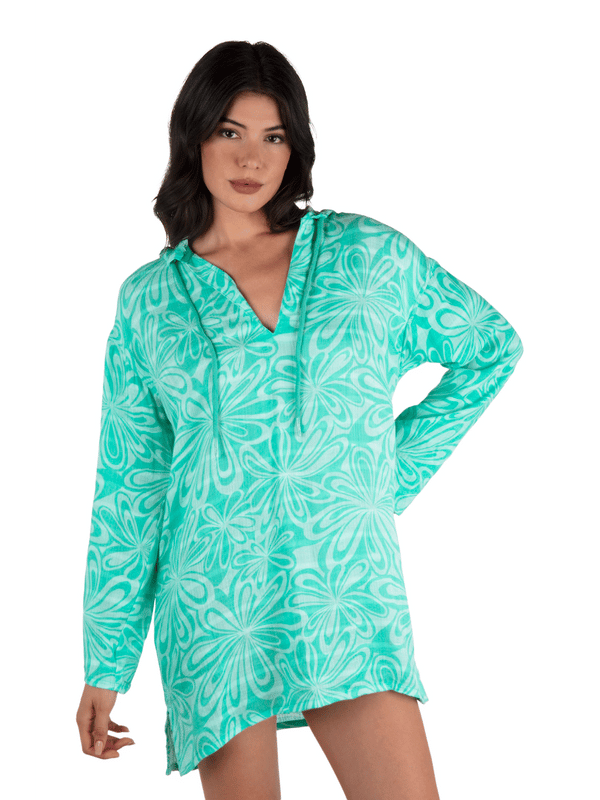 hurley Daisy Burst Hooded Coverup Bright Seaspray