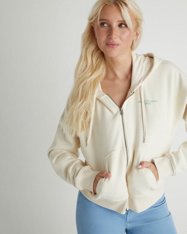 Hurley Enjoy The Good Crop Zip Hoodie Off White