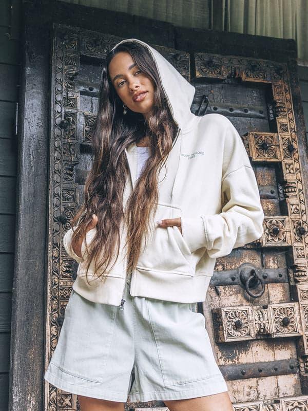 hurley Enjoy The Good Crop Zip Hoodie Off White