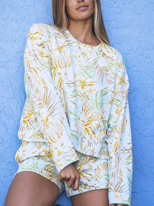 hurley Fall Palms Boxy Crew STARLIGHT BLUE