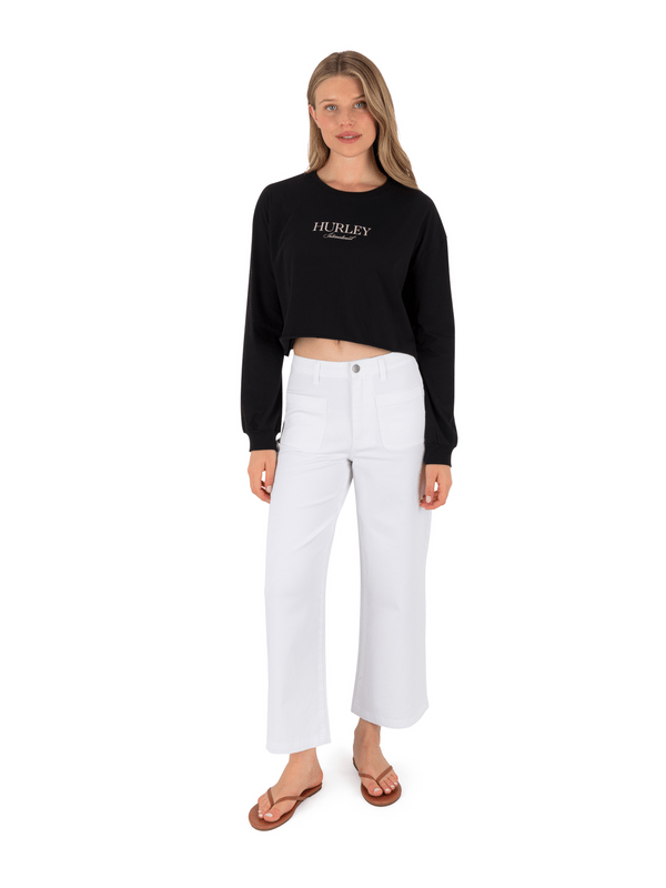 hurley Floreal Long Sleeve Crop T-Shirt BLACK