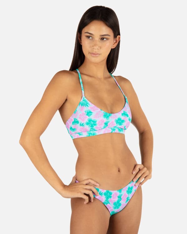 Hurley Lani Floral Adjustable Bikini Top Teal