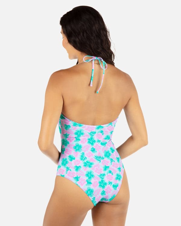 Hurley Lani Floral Cheeky Knot One Piece Teal