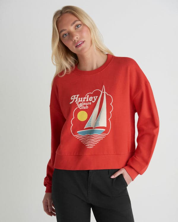 hurley Leisure Club Boxy Crew Sweatshirt Float Red
