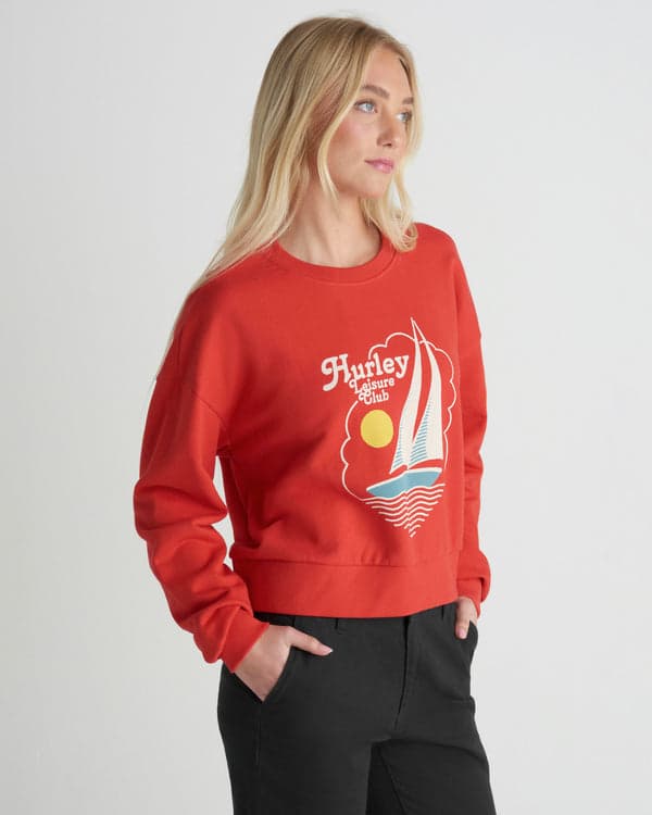 Hurley Leisure Club Boxy Crew Sweatshirt Float Red