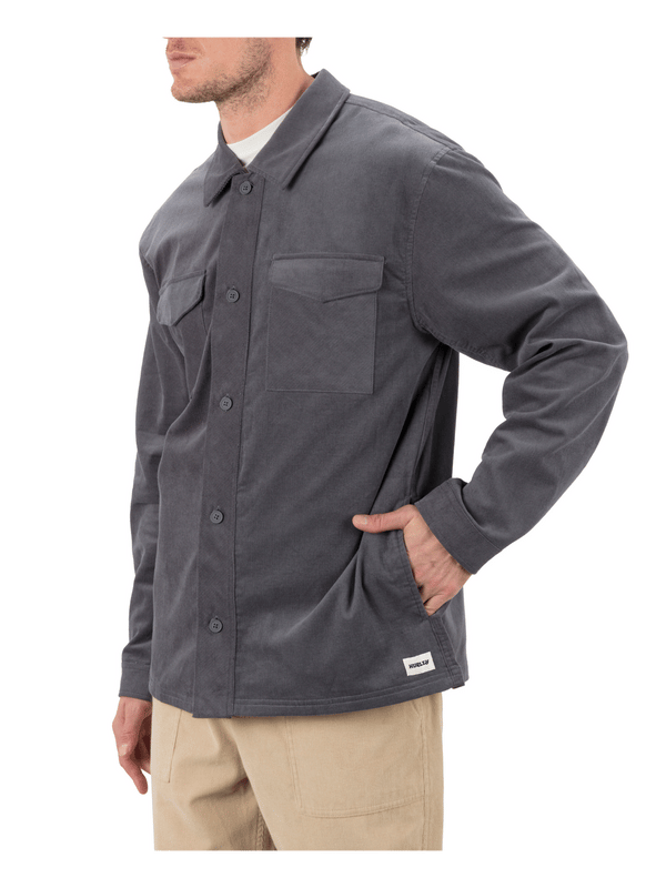 Hurley Lido Cord Long Sleeve Overshirt Ion Grey