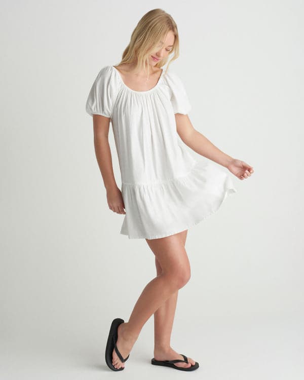 Hurley New Heights Short Sleeve Dress Off White