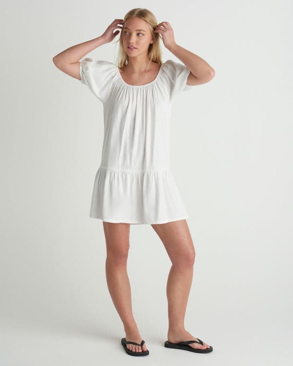hurley New Heights Short Sleeve Dress Off White