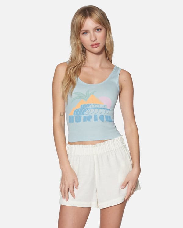 hurley Palm Peaks Scoop Crop Tank Skyway