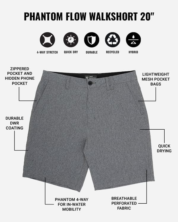 Hurley Phantom Flow Walkshort 20" BLACK HEATHER