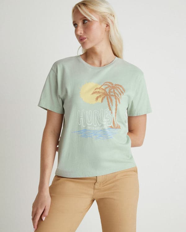 hurley Sun Palm Classic Tee Aqua Gray