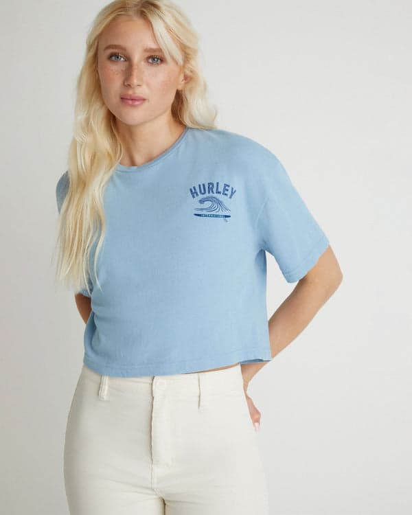 hurley Surf Club Boxy Crop Tee Dusk Blue