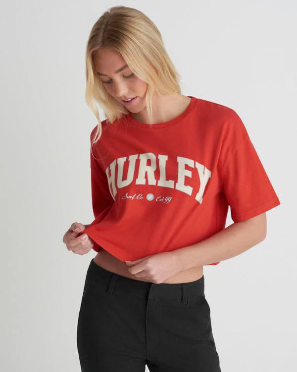 hurley Surf Hooky Boxy Crop Tee Float Red