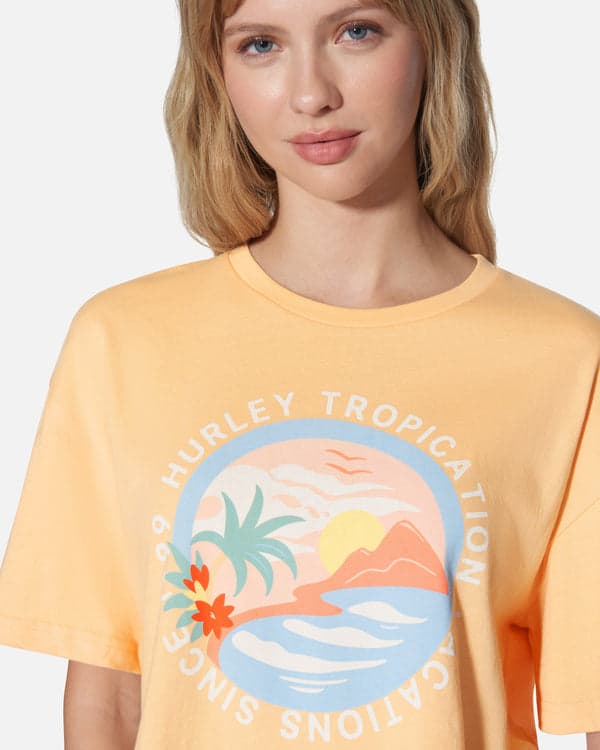 Hurley Tropication Boxy Crop Tee Caramel Cream