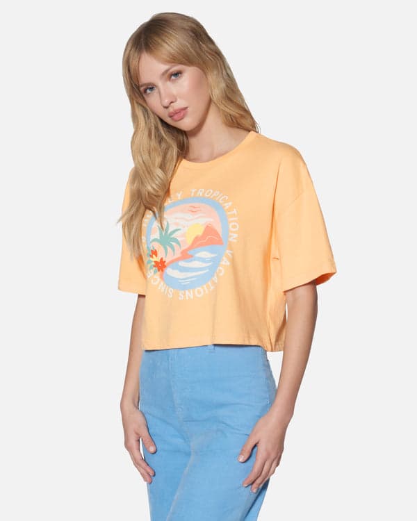 Hurley Tropication Boxy Crop Tee Caramel Cream