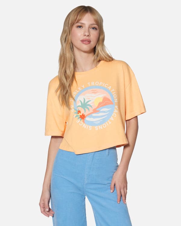 hurley Tropication Boxy Crop Tee Caramel Cream