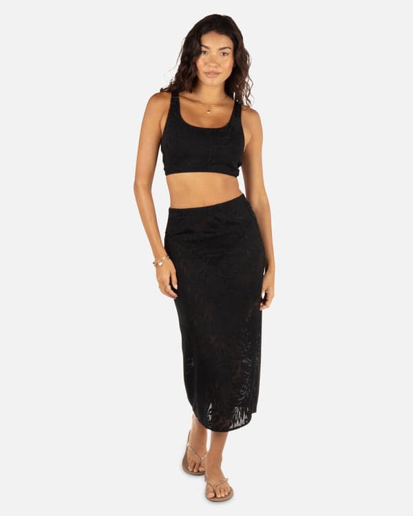 hurley Ulu Leaf Midi Skirt Black