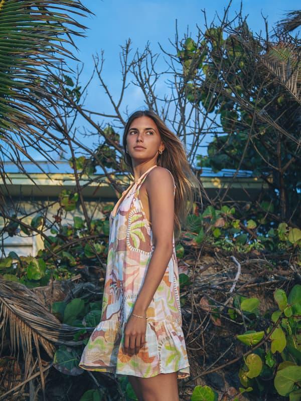 Hurley Vacay Dreams V Neck Mini Dress Sour Apple