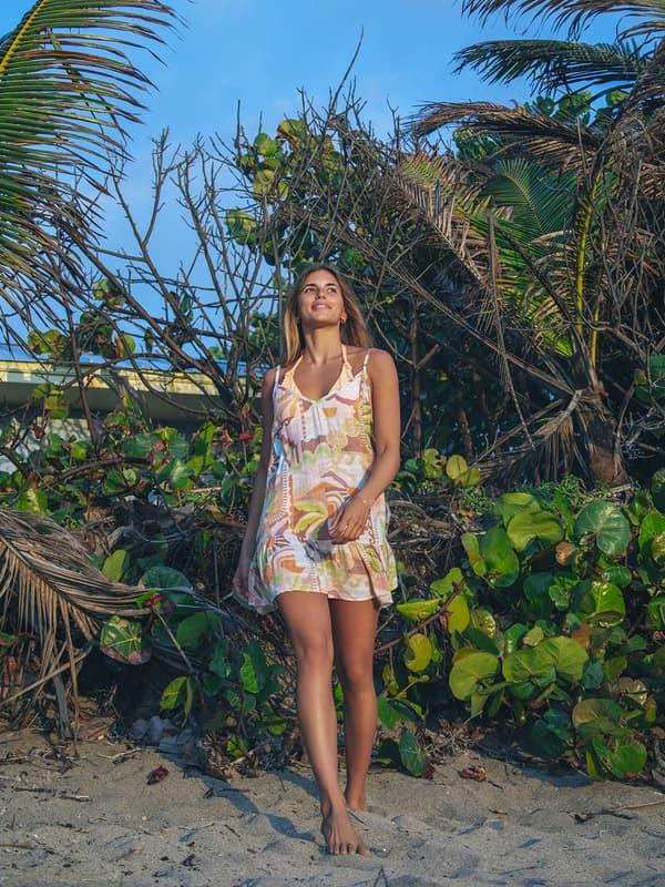 hurley Vacay Dreams V Neck Mini Dress Sour Apple