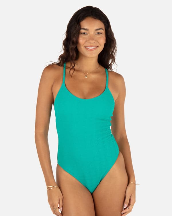 hurley Wave Scrunch Moderate One Piece Teal