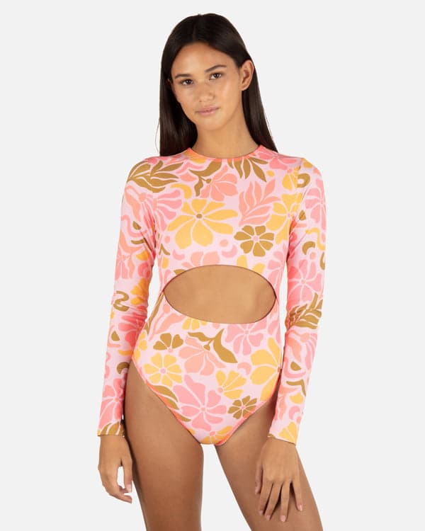 Hurley Isola Cut Out Long Sleeve Moderate Surfsuit Coral Blossom