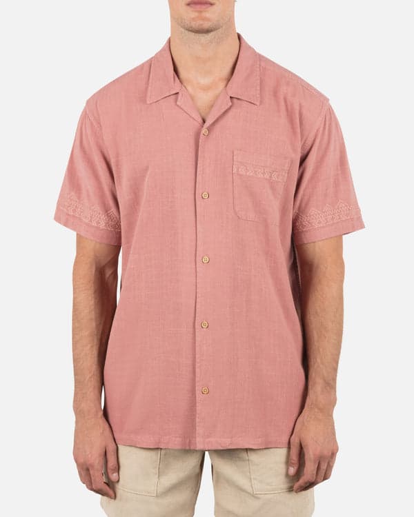 hurley Laguna Camp Embroidered Short Sleeve Phantom Rose