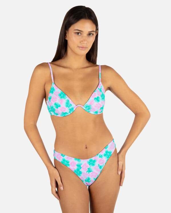 Hurley Lani Floral Cheeky Scoop Reversible Bottom Teal