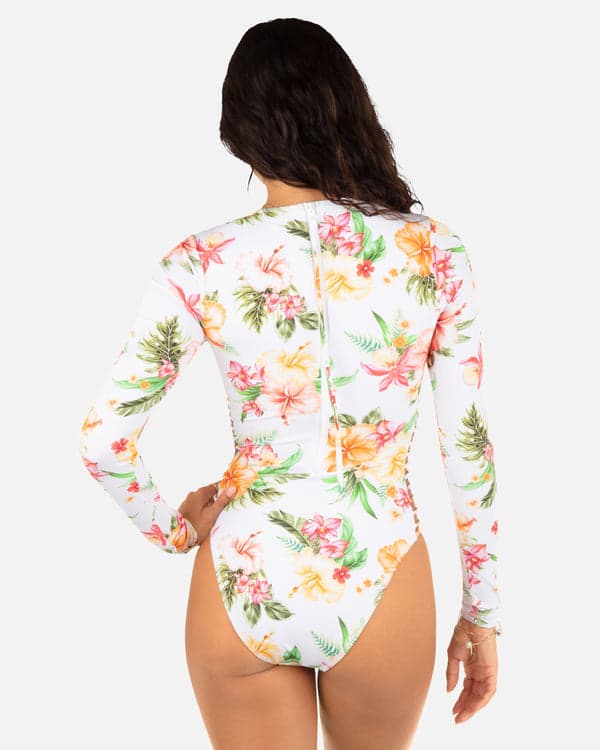 Hurley Malia Long Sleeve Zip Back Moderate Surf Suit White