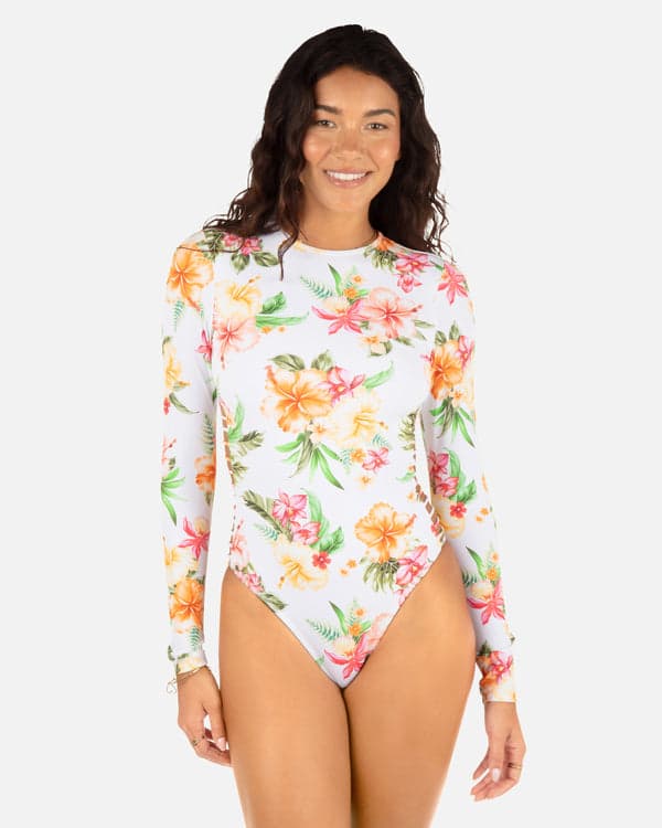 hurley Malia Long Sleeve Zip Back Moderate Surf Suit White