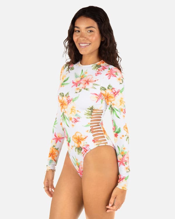 Hurley Malia Long Sleeve Zip Back Moderate Surf Suit White