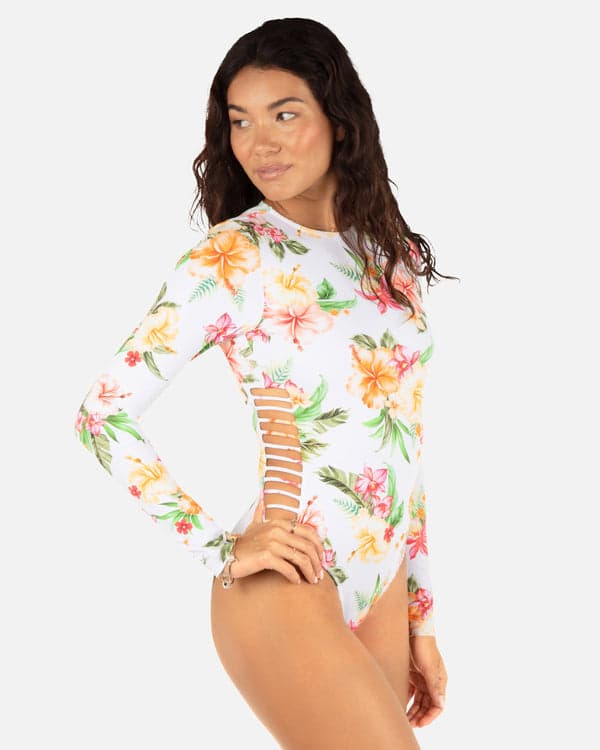 Hurley Malia Long Sleeve Zip Back Moderate Surf Suit White
