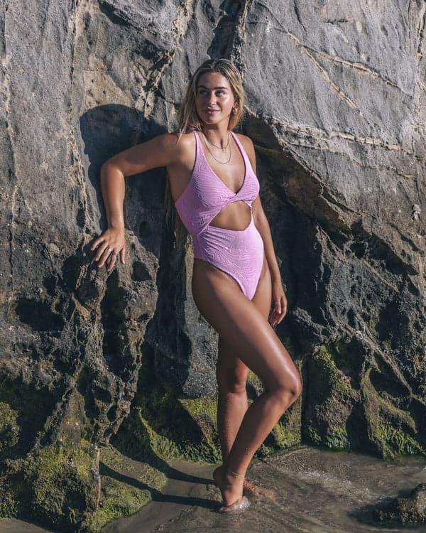 hurley New Wave Jacquard Twist Front Cheeky One Piece Swimsuit Aster