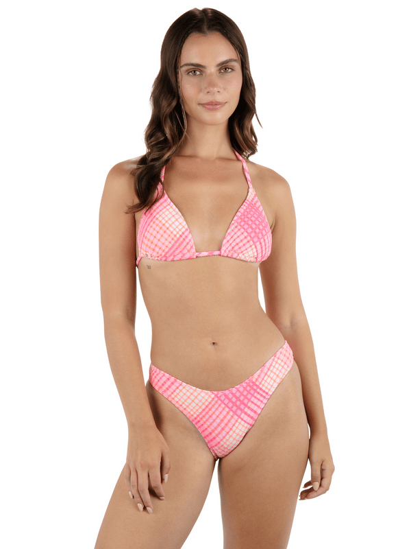 hurley Ombre Plaid Scrunch Classic Triangle Bikini Top Coral Blossom