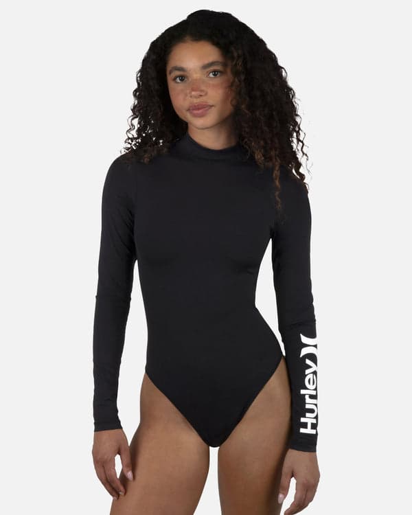 Hurley One & Only Mock Neck Zip Back Moderate Surf Suit Black