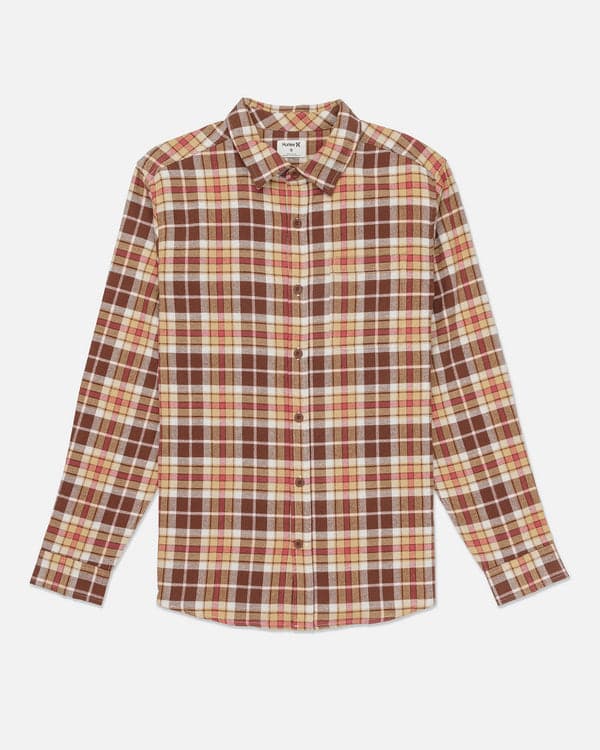 hurley Portland Organic Flannel Long Sleeve Hickory Brown
