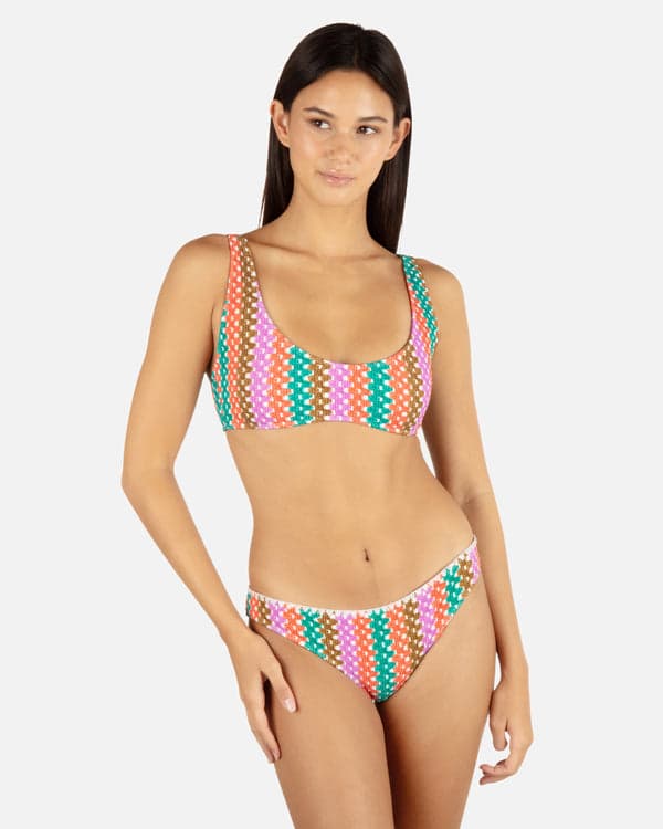Hurley Printed Stripe Crochet Scrunch Bralette Orchid